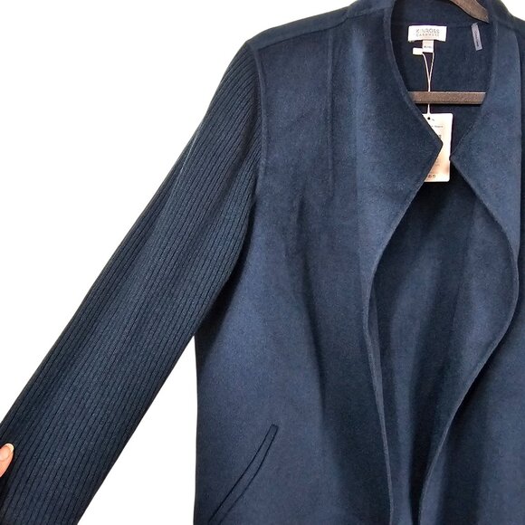 Kinross Womens Rib Sleeve Sweater Coat XL Wool & Cashmere Teal Open Front - Picture 4 of 11